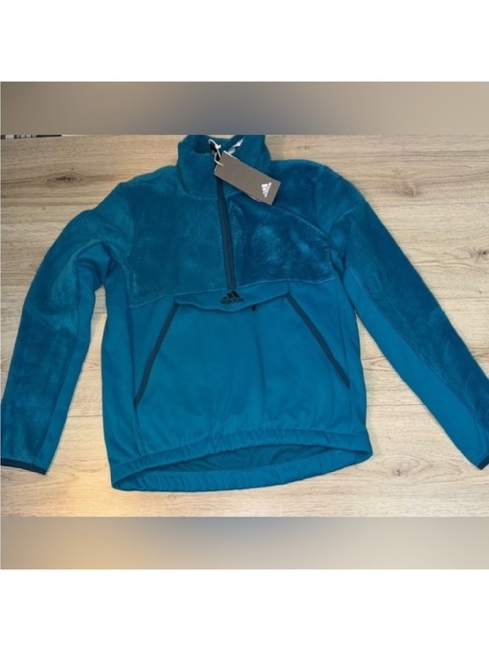 adidas Teal blue Half-Zip Fleece Pullover quarter zip sweatshirt